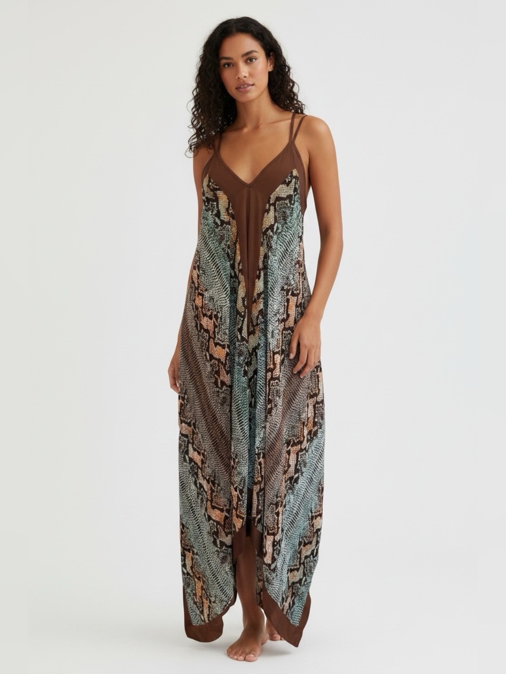Marciano Snakeskin Print Handkerchief Hem Dress Spaghetti Strap M